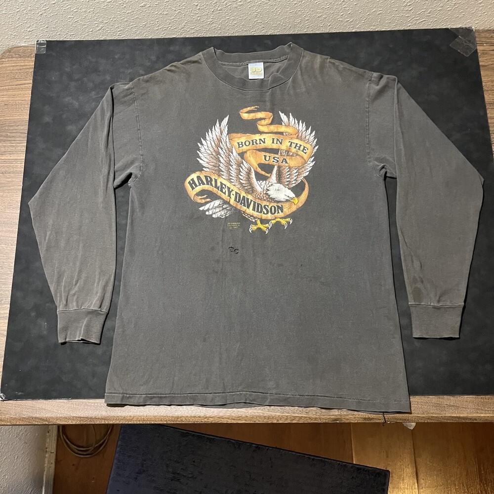 Harley Davidson Long Sleeve 3D Emblem Vintage Screaming Eagle 80s Shirt Chrome